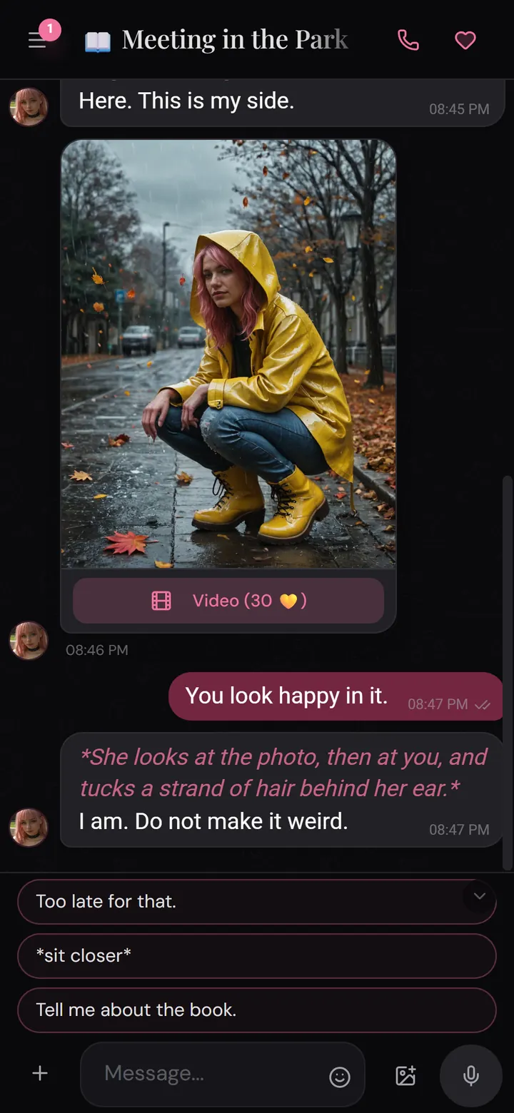 Application Nika : une photo générée dans la conversation avec un bouton pour créer une vidéo